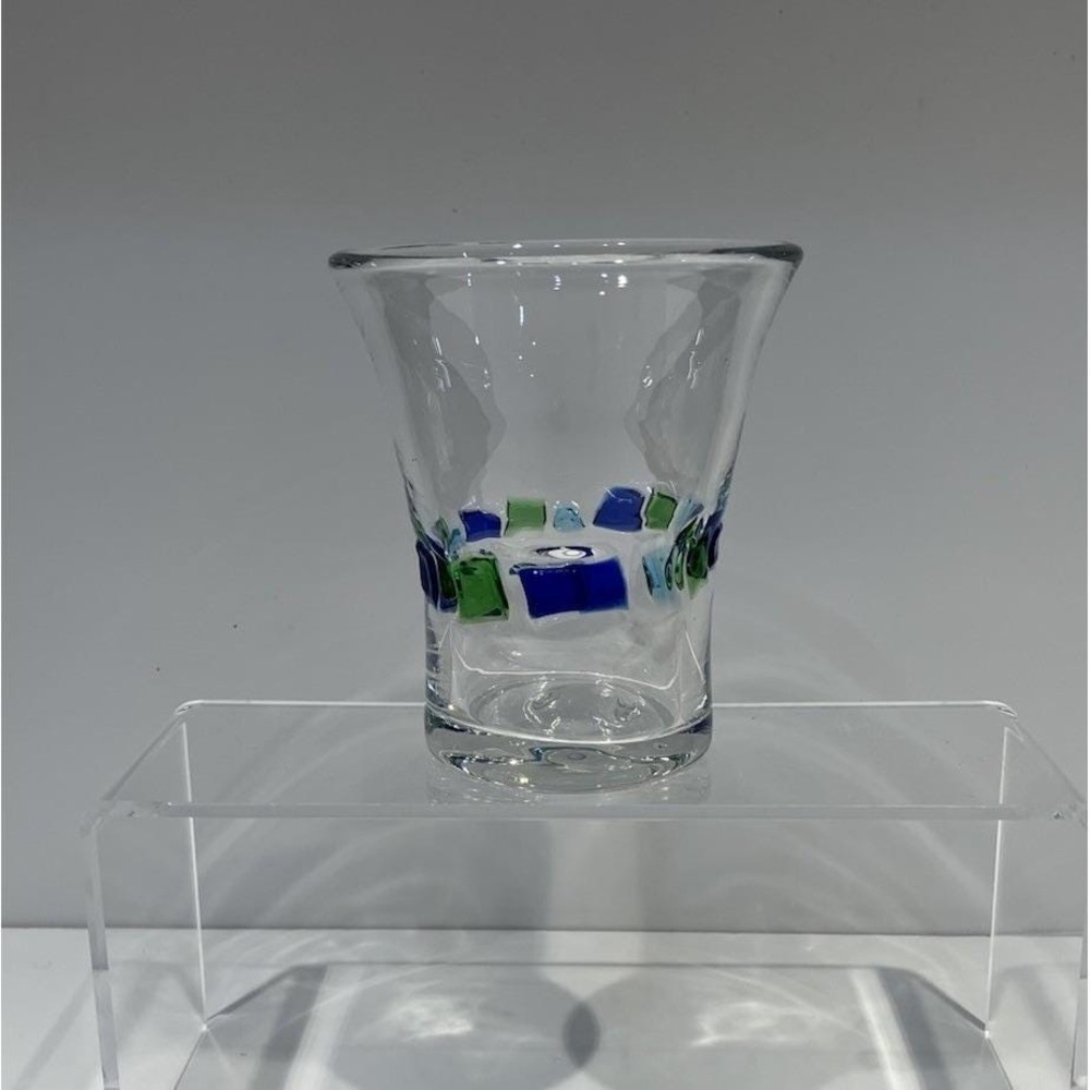 Global Amici Harlequin II 12 Oz Flat Tumbler Blue and Green  4.5" Vintage